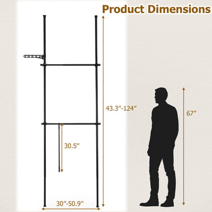 Adjustable Floor-to-Ceiling Clothes Rack with 2 Hanging Rods, Black