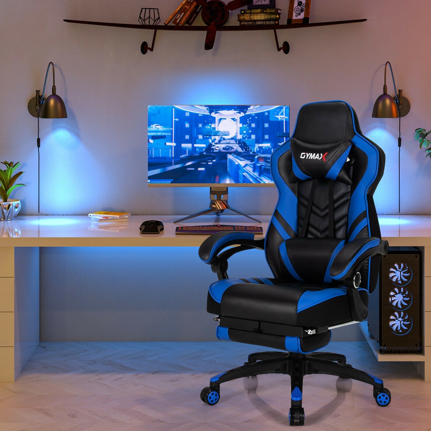 Adjustable Gaming Chair With Footrest, Blue Gaming Chairs at Gallery Canada