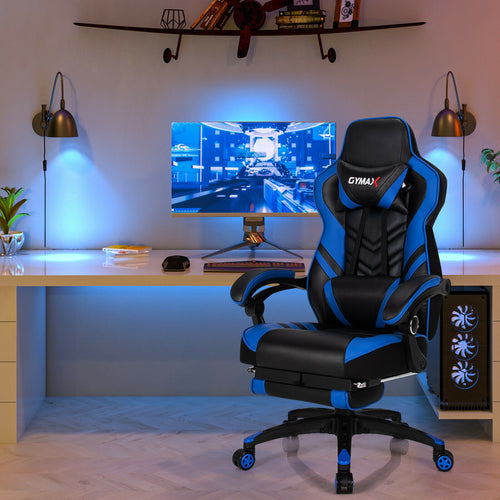 Adjustable Gaming Chair With Footrest, Blue