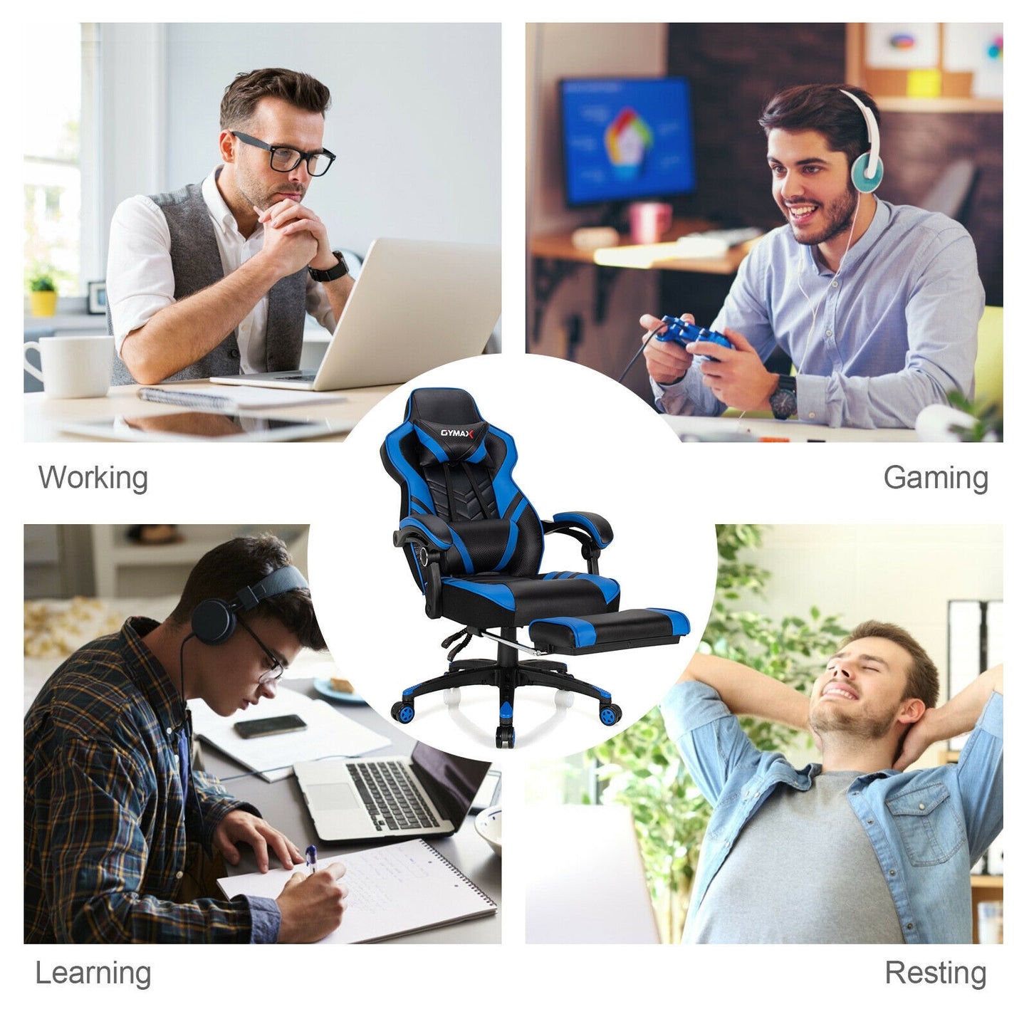 Adjustable Gaming Chair With Footrest, Blue Gaming Chairs at Gallery Canada