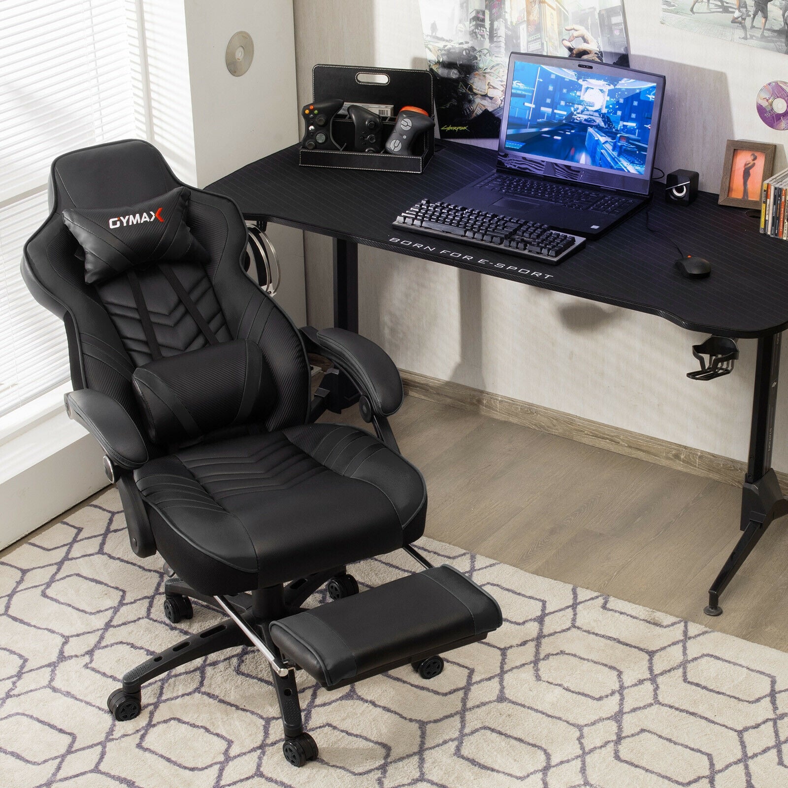 Adjustable Gaming Chair With Footrest, Black Gaming Chairs at Gallery Canada