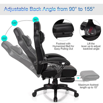 Adjustable Gaming Chair With Footrest, Black Gaming Chairs at Gallery Canada
