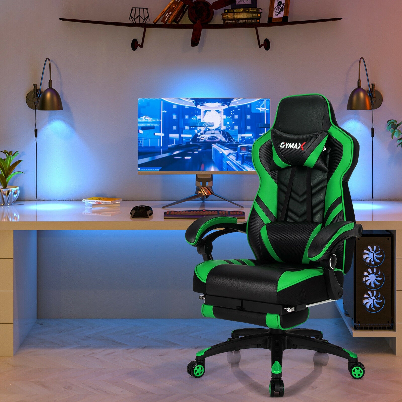 Adjustable Gaming Chair With Footrest, Green Gaming Chairs at Gallery Canada