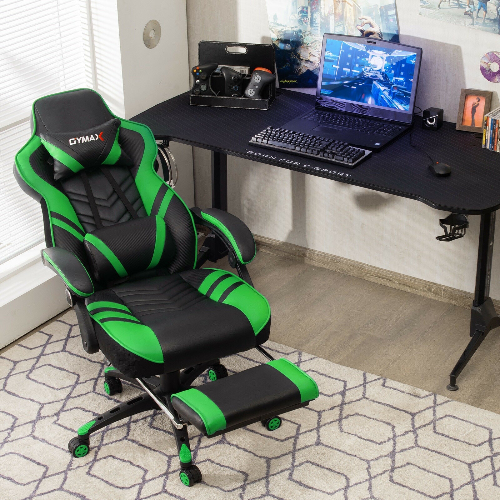 Adjustable Gaming Chair With Footrest, Green Gaming Chairs at Gallery Canada