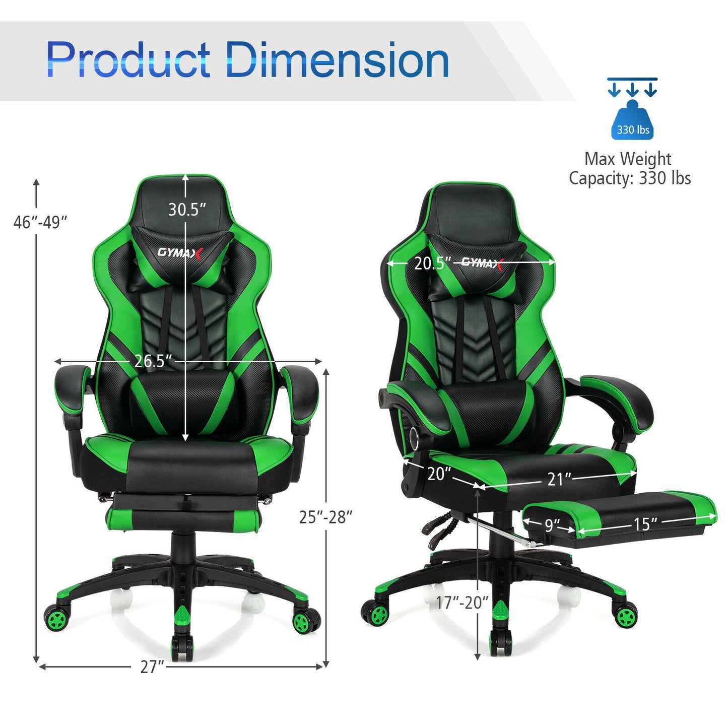 Adjustable Gaming Chair With Footrest, Green Gaming Chairs at Gallery Canada