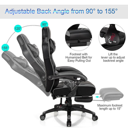 Adjustable Gaming Chair With Footrest, Gray Gaming Chairs at Gallery Canada