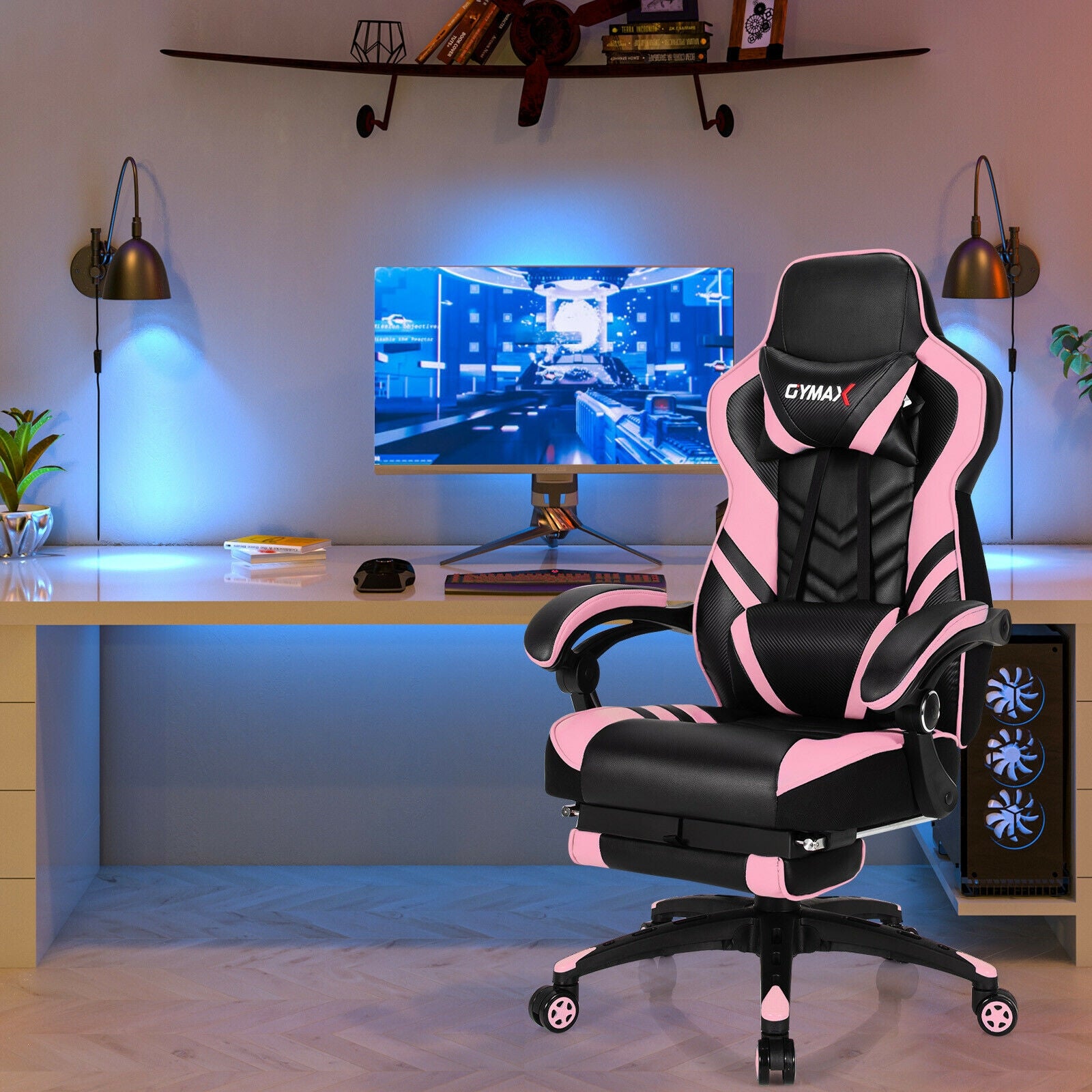 Adjustable Gaming Chair With Footrest, Pink Gaming Chairs at Gallery Canada
