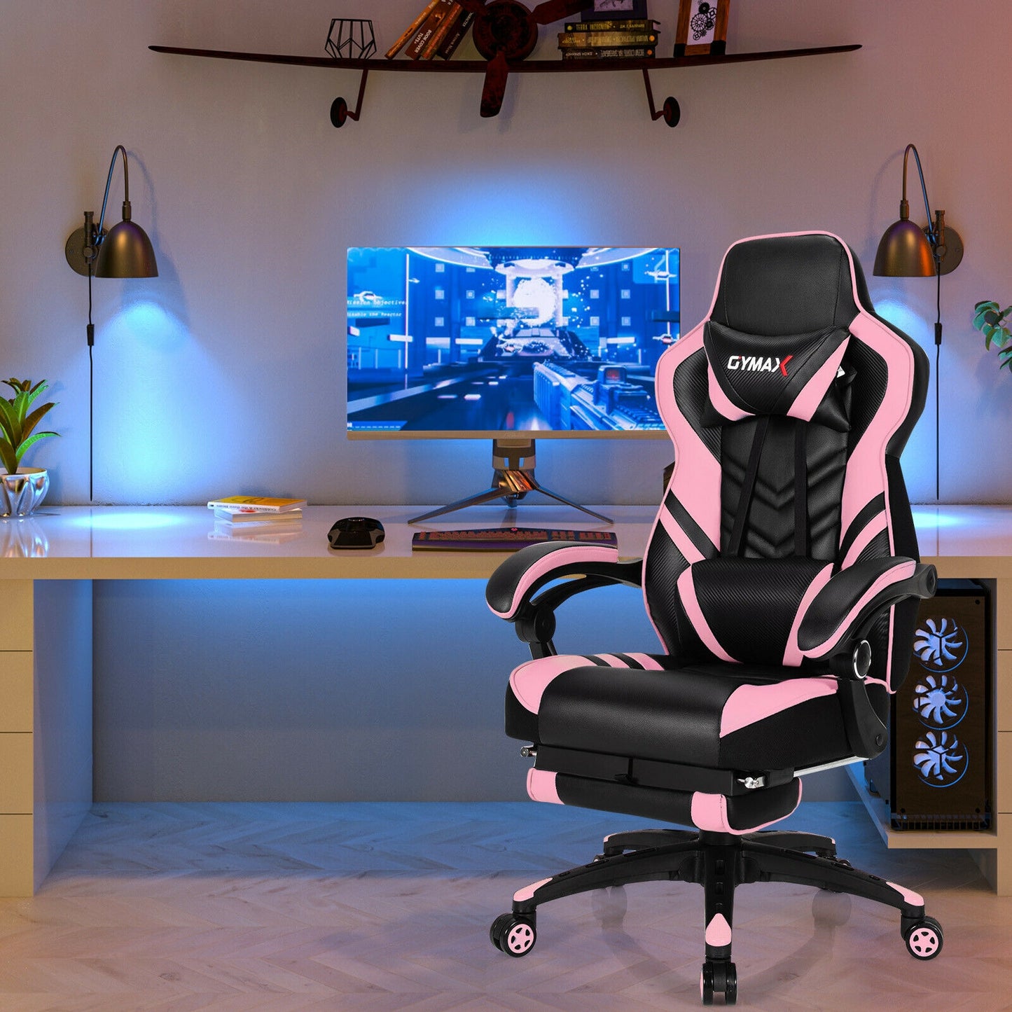 Adjustable Gaming Chair With Footrest, Pink Gaming Chairs at Gallery Canada