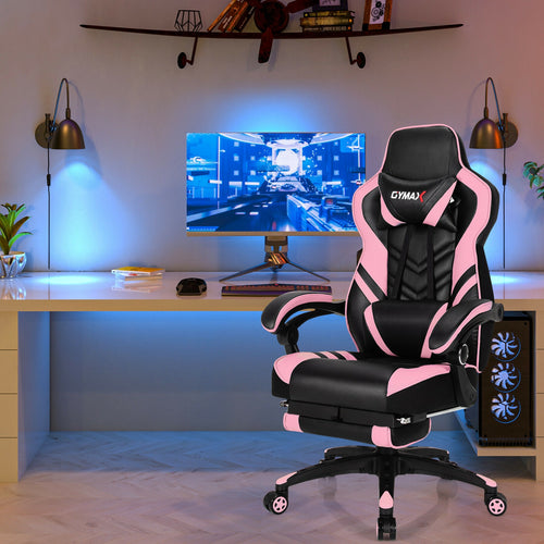 Adjustable Gaming Chair With Footrest, Pink
