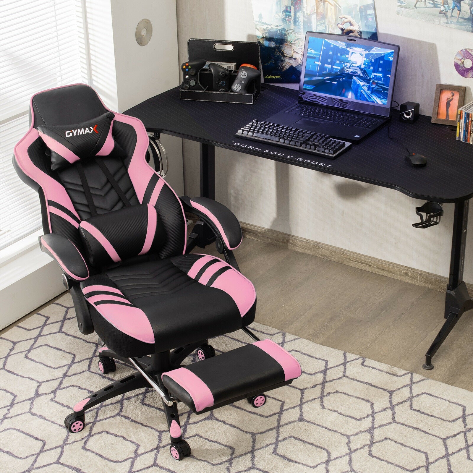 Adjustable Gaming Chair With Footrest, Pink Gaming Chairs at Gallery Canada