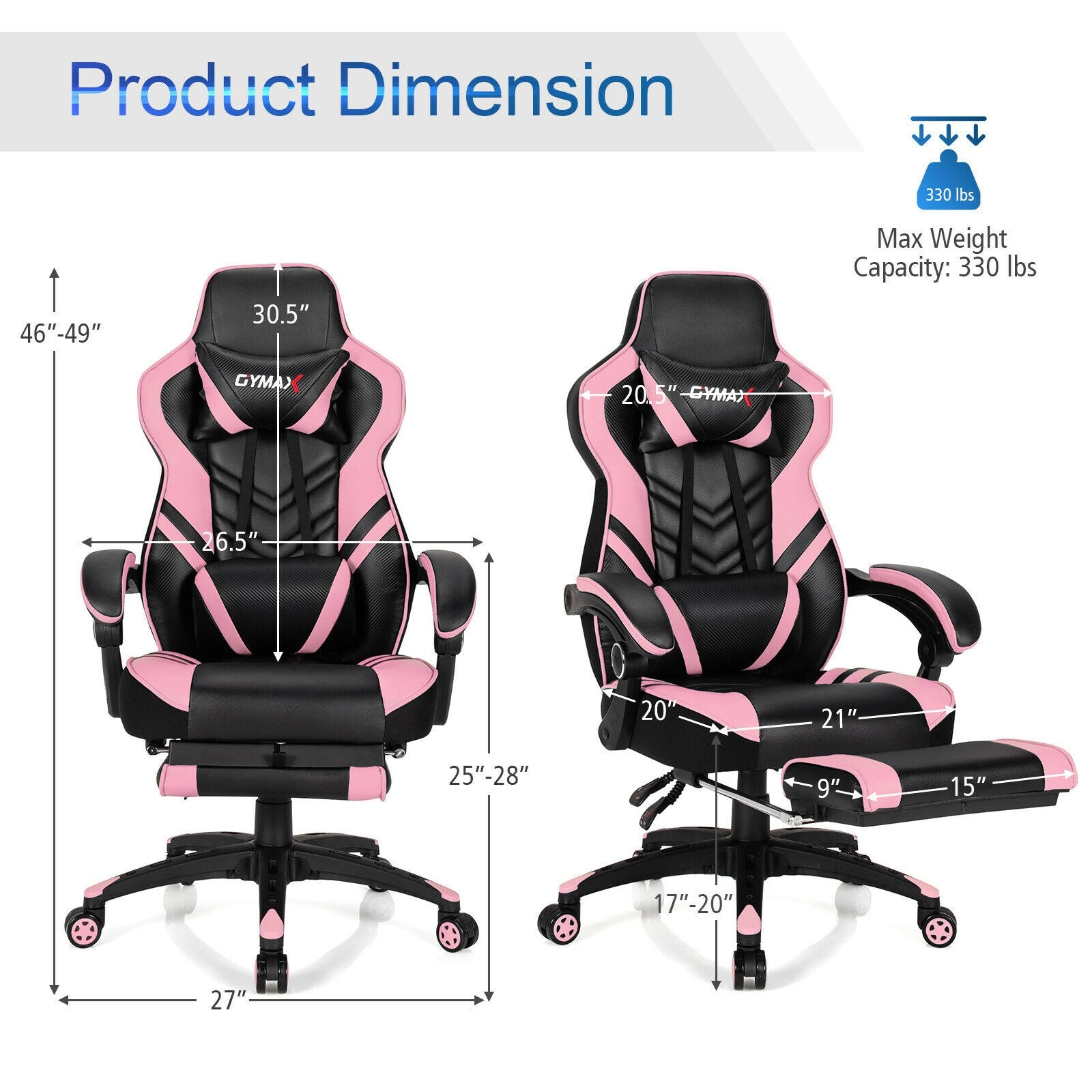 Adjustable Gaming Chair With Footrest, Pink Gaming Chairs at Gallery Canada