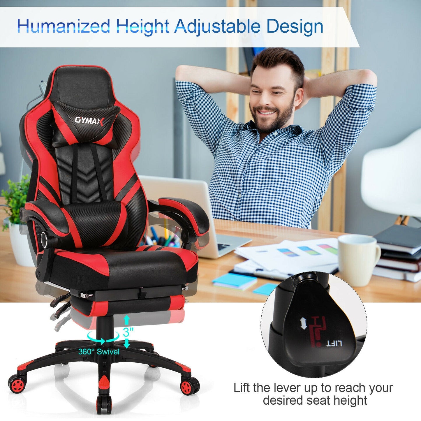 Adjustable Gaming Chair With Footrest, Red Gaming Chairs at Gallery Canada