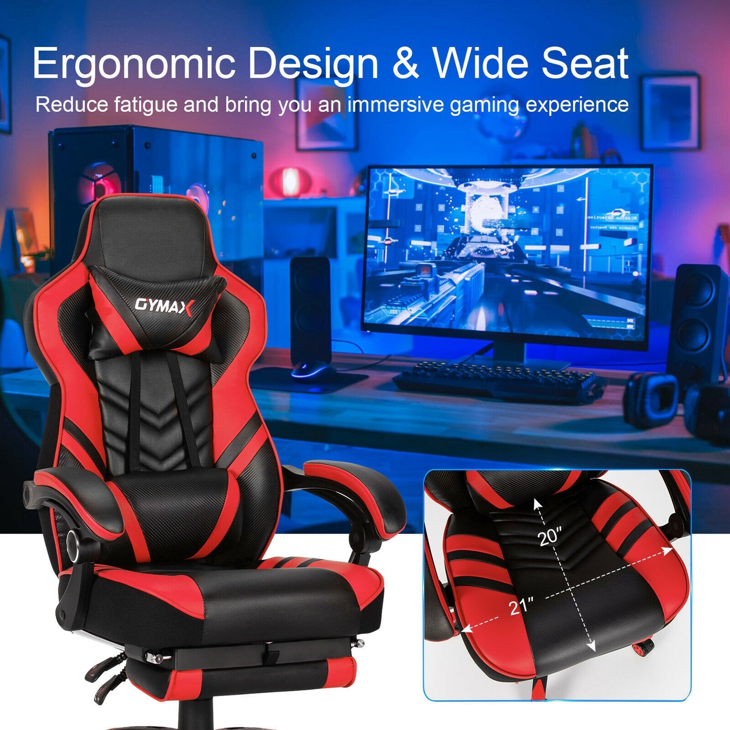 Adjustable Gaming Chair With Footrest, Red Gaming Chairs at Gallery Canada