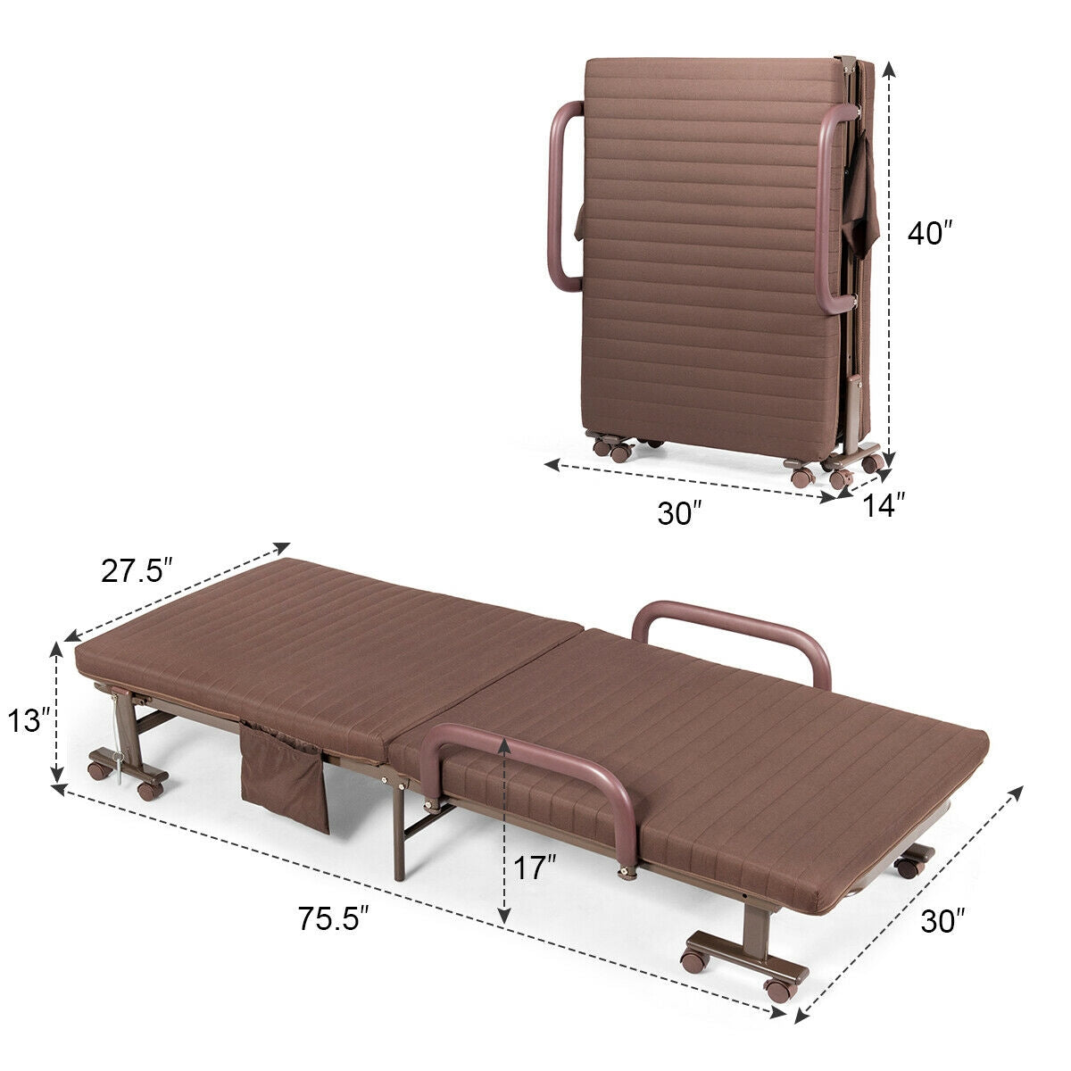 Adjustable Guest Single Bed Lounge Portable Wheels, Brown Folding Beds at Gallery Canada