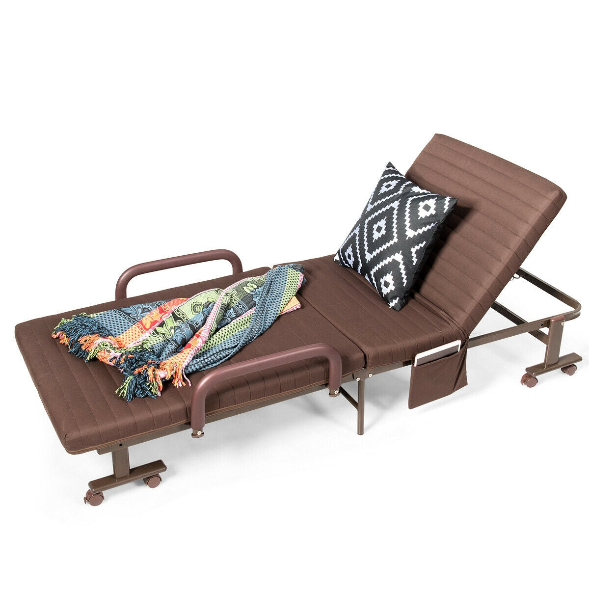 Adjustable Guest Single Bed Lounge Portable Wheels, Brown Folding Beds at Gallery Canada