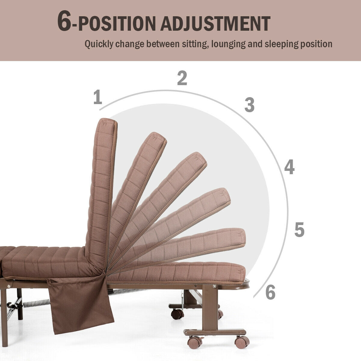Adjustable Guest Single Bed Lounge Portable Wheels, Brown Folding Beds at Gallery Canada