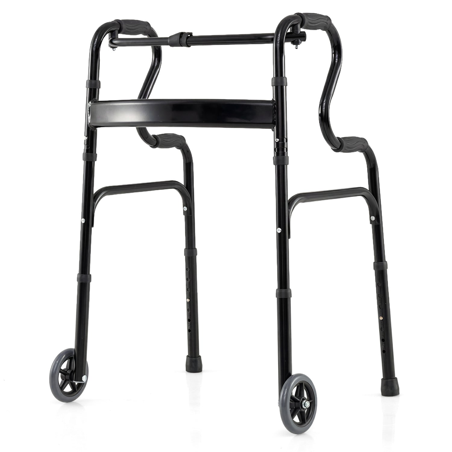 Adjustable Heavy Duty Folding Walker, Unidirectional Wheels, Bi Level Armrests, Black Walkers & Rollators Black at Gallery Canada