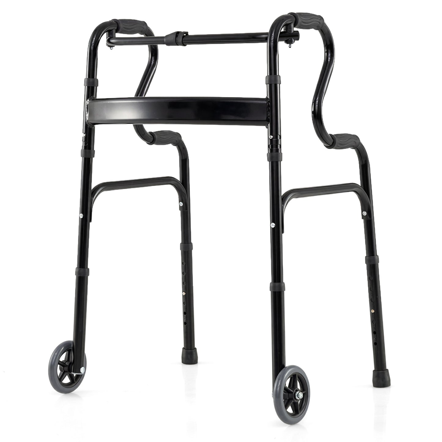 Adjustable Heavy Duty Folding Walker, Unidirectional Wheels, Bi Level Armrests, Black Walkers & Rollators Black at Gallery Canada