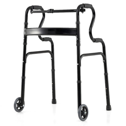 Adjustable Heavy Duty Folding Walker, Unidirectional Wheels, Bi Level Armrests, Black Walkers & Rollators Black at Gallery Canada