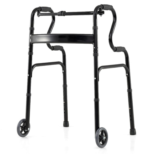 Adjustable Heavy Duty Folding Walker, Unidirectional Wheels, Bi Level Armrests, Black Walkers & Rollators Black at Gallery Canada