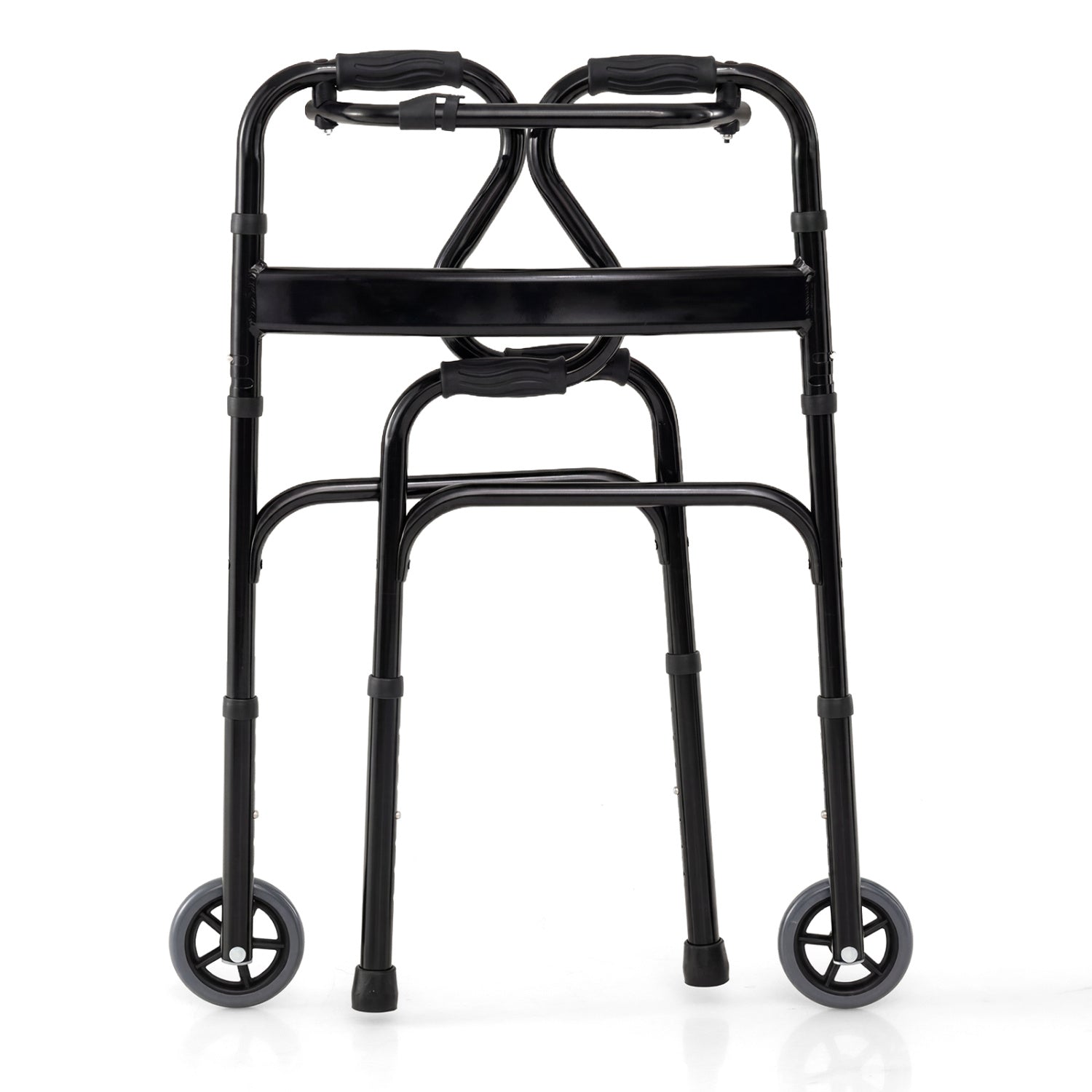 Adjustable Heavy Duty Folding Walker, Unidirectional Wheels, Bi Level Armrests, Black Walkers & Rollators at Gallery Canada