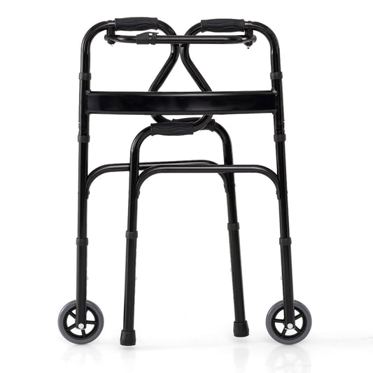 Adjustable Heavy Duty Folding Walker, Unidirectional Wheels, Bi Level Armrests, Black Walkers & Rollators Black at Gallery Canada
