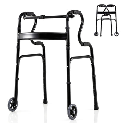 Adjustable Heavy Duty Folding Walker, Unidirectional Wheels, Bi Level Armrests, Black Walkers & Rollators at Gallery Canada