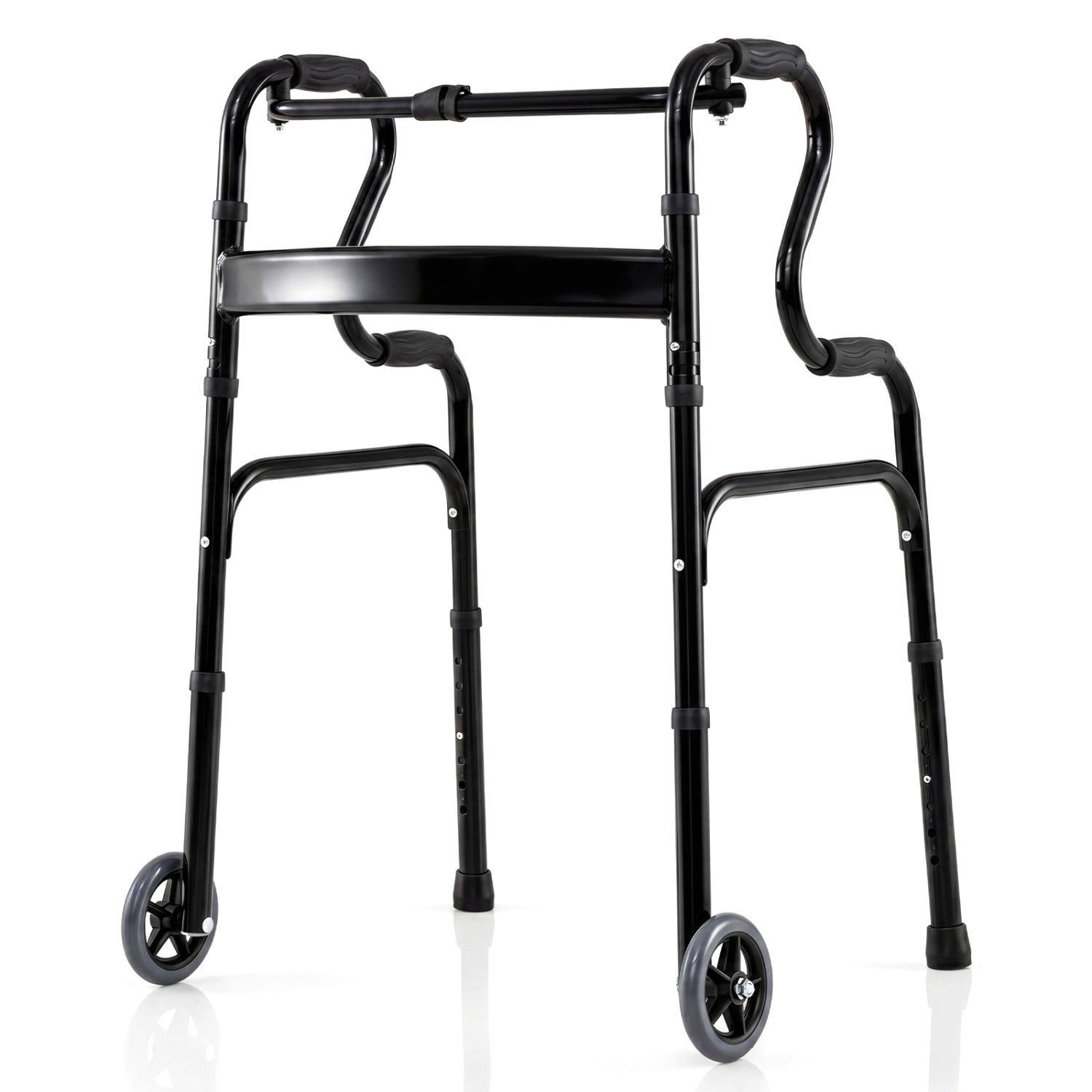 Adjustable Heavy Duty Folding Walker, Unidirectional Wheels, Bi Level Armrests, Black Walkers & Rollators at Gallery Canada
