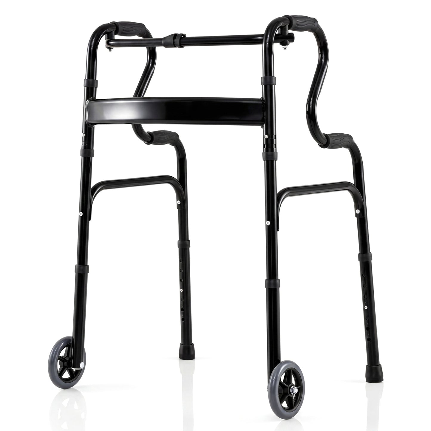 Adjustable Heavy Duty Folding Walker, Unidirectional Wheels, Bi Level Armrests, Black Walkers & Rollators at Gallery Canada