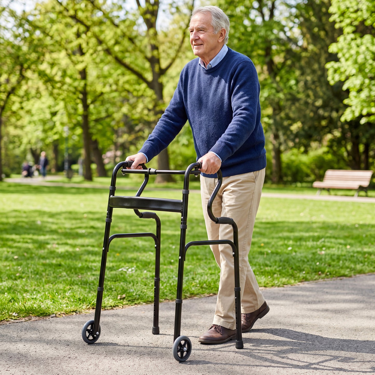 Adjustable Heavy Duty Folding Walker, Unidirectional Wheels, Bi Level Armrests, Black Walkers & Rollators at Gallery Canada