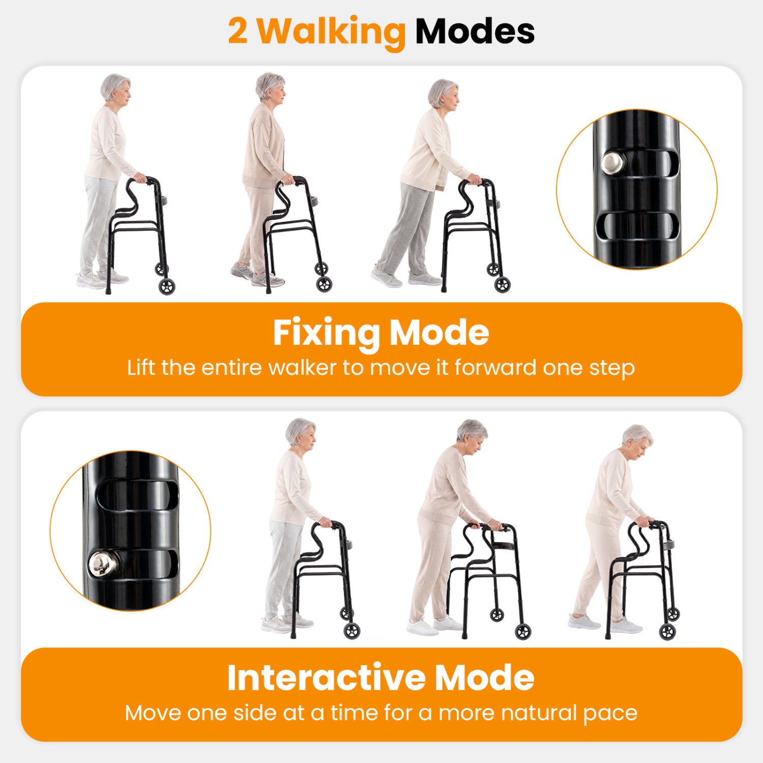 Adjustable Heavy Duty Folding Walker, Unidirectional Wheels, Bi Level Armrests, Black Walkers & Rollators at Gallery Canada