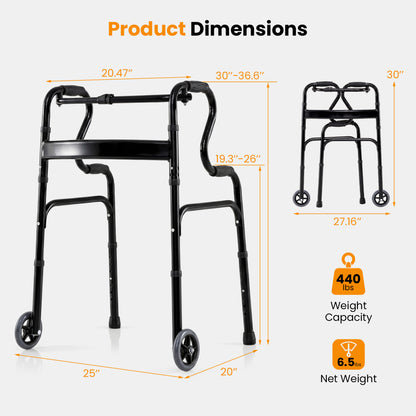 Adjustable Heavy Duty Folding Walker, Unidirectional Wheels, Bi Level Armrests, Black Walkers & Rollators at Gallery Canada