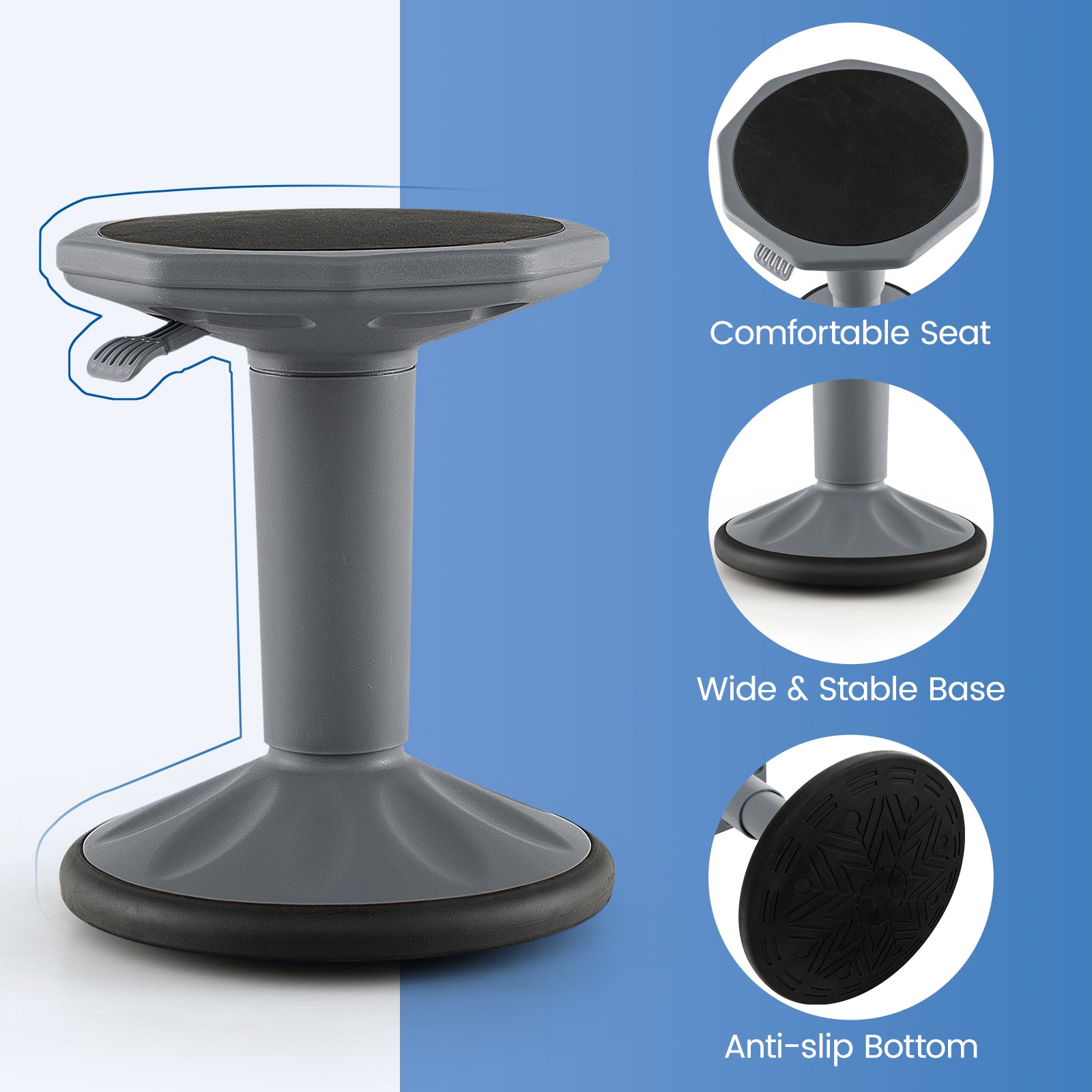 Adjustable-Height Wobble Chair Active Learning Stool for Office Stand Up Desk, Gray Kneeling Chiars at Gallery Canada
