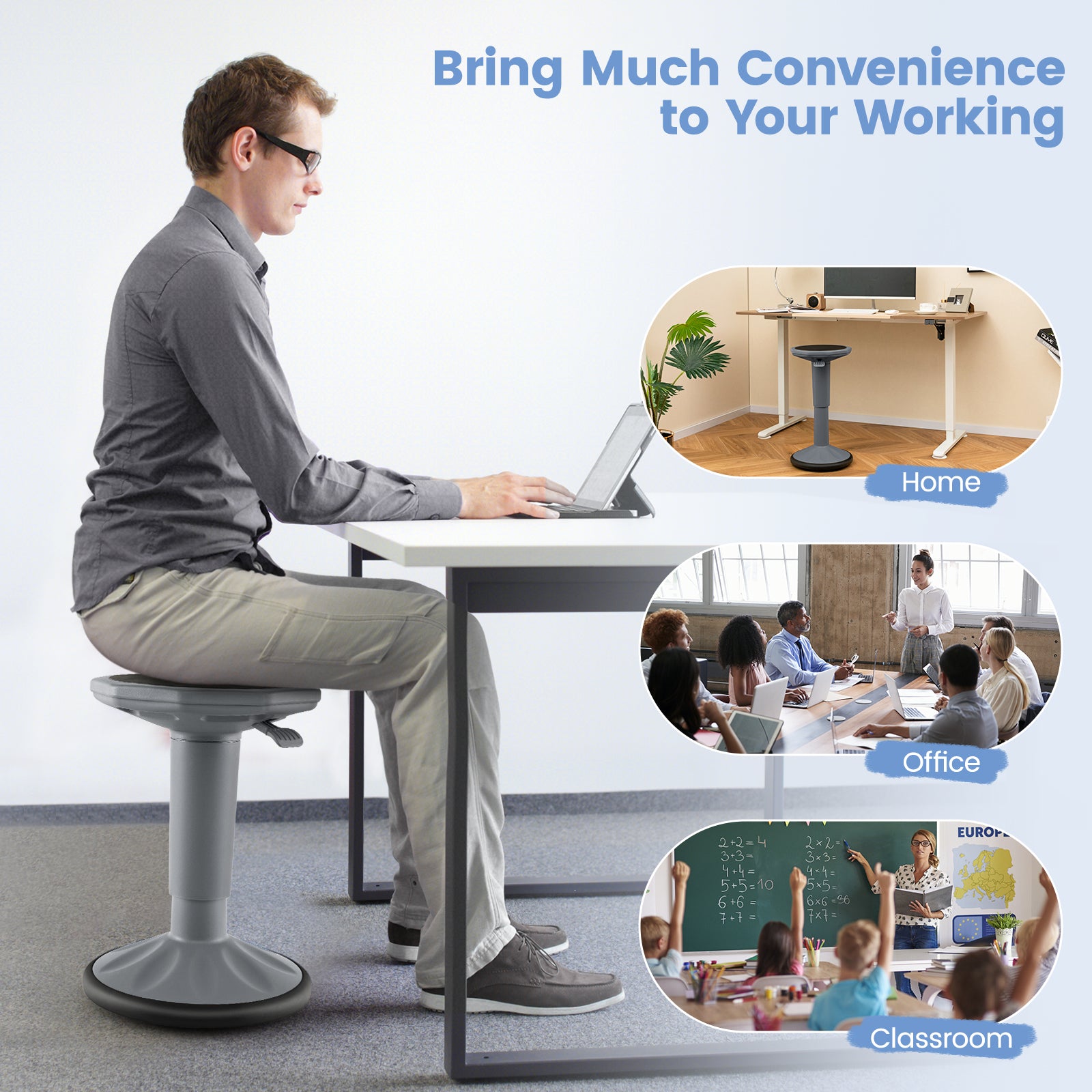 Adjustable-Height Wobble Chair Active Learning Stool for Office Stand Up Desk, Gray Kneeling Chiars at Gallery Canada