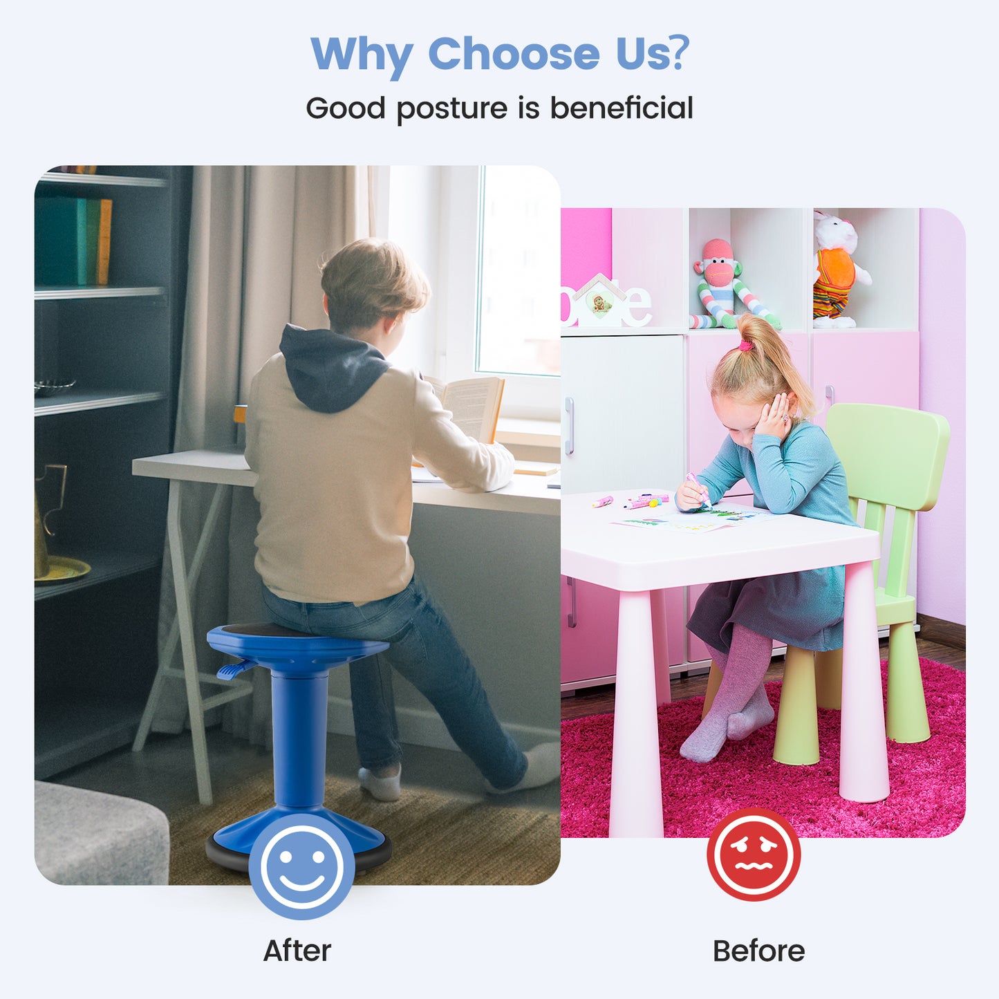 Adjustable-Height Wobble Chair Active Learning Stool for Office Stand Up Desk, Navy Kneeling Chiars at Gallery Canada