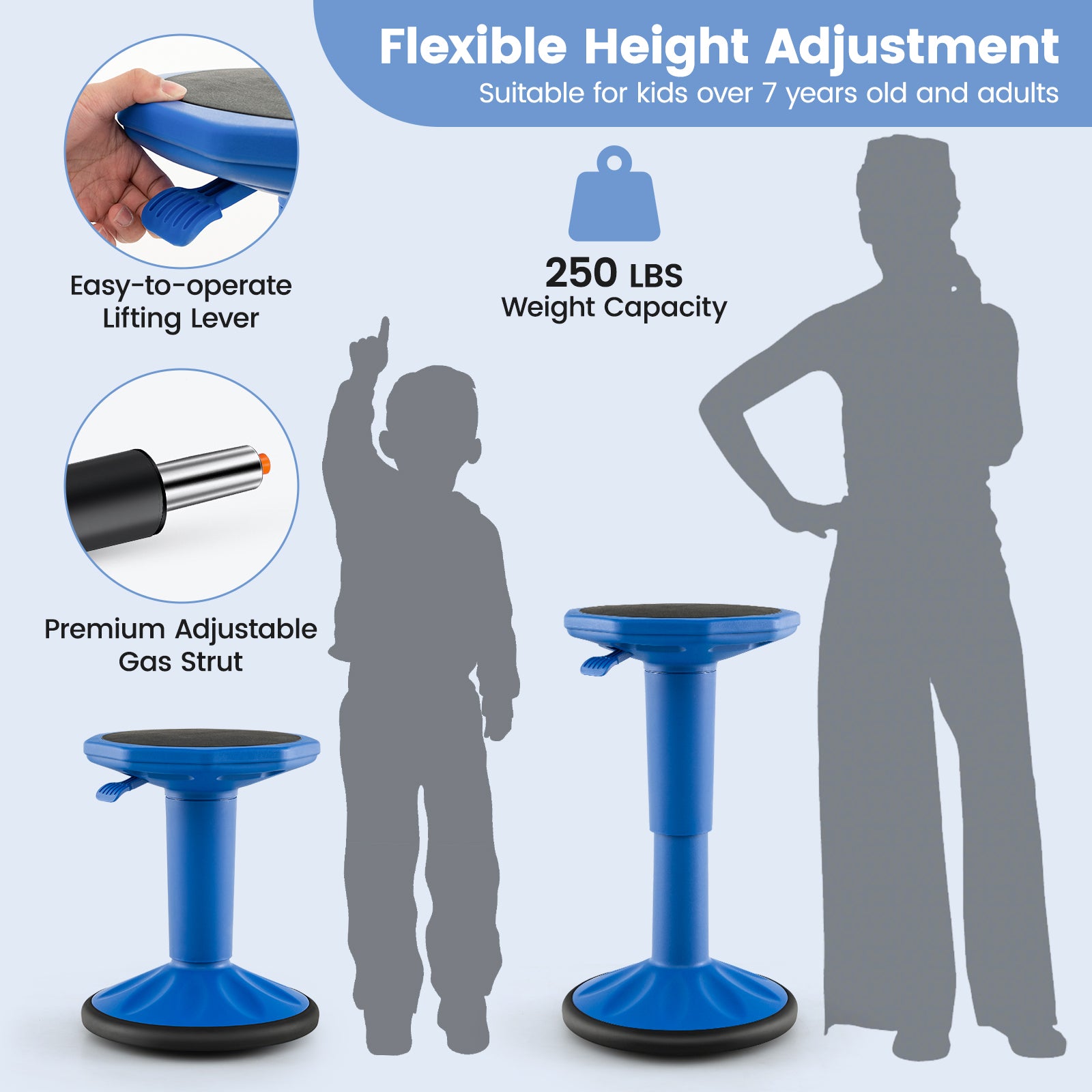 Adjustable-Height Wobble Chair Active Learning Stool for Office Stand Up Desk, Navy Kneeling Chiars at Gallery Canada