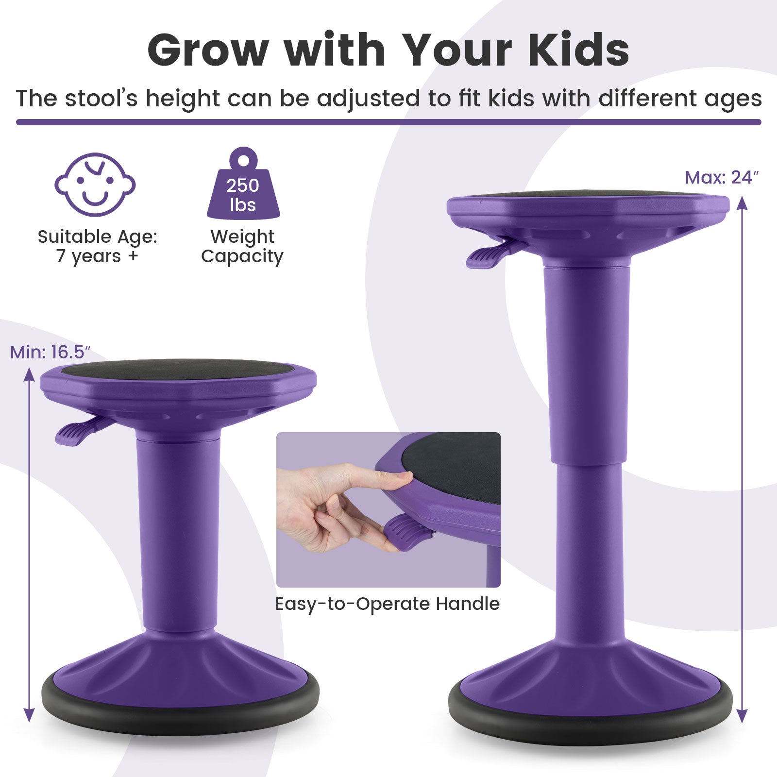 Adjustable-Height Wobble Chair Active Learning Stool for Office Stand Up Desk, Purple Kneeling Chairs at Gallery Canada