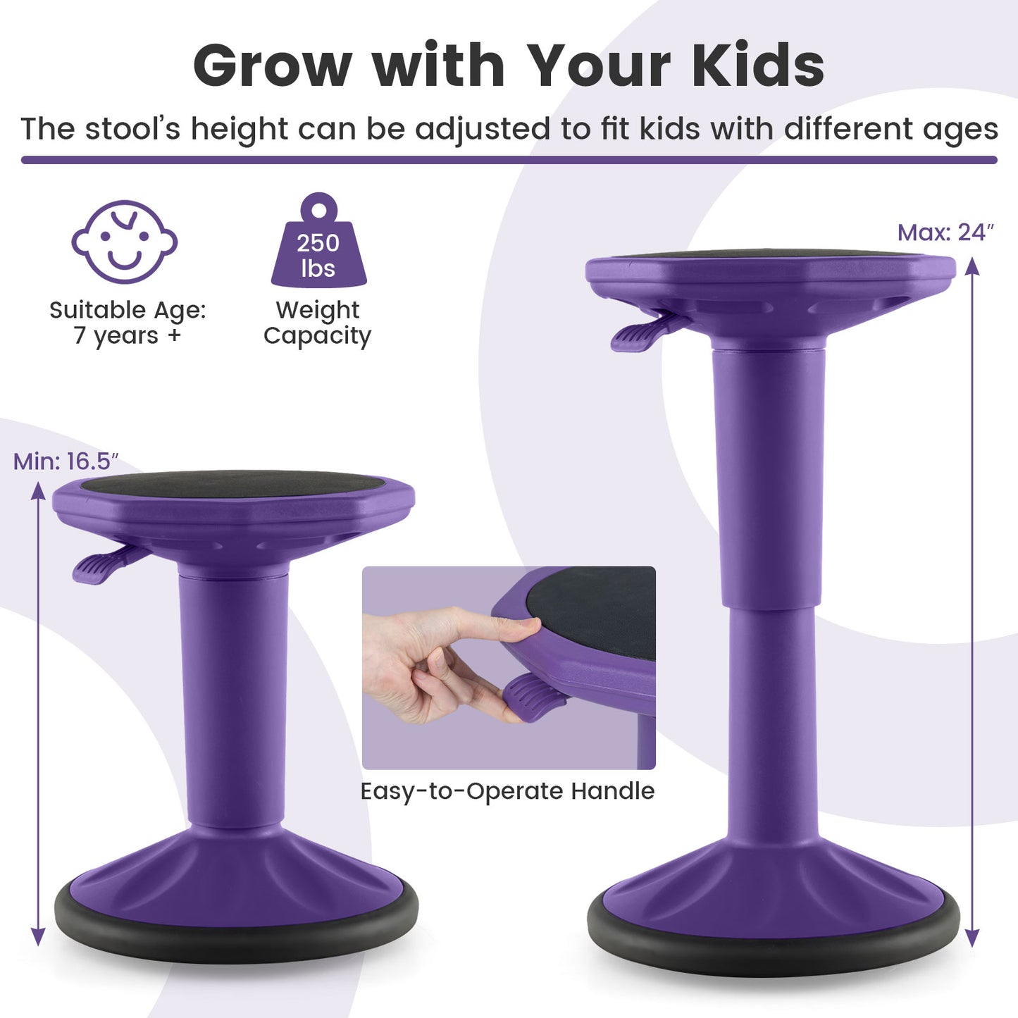 Adjustable-Height Wobble Chair Active Learning Stool for Office Stand Up Desk, Purple Kneeling Chairs at Gallery Canada