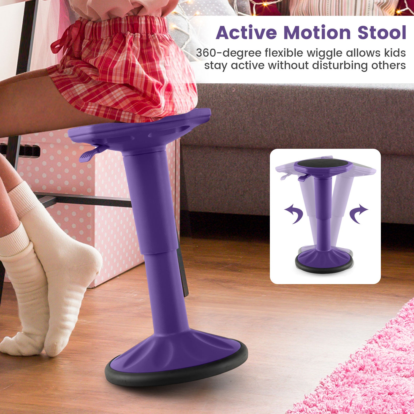 Adjustable-Height Wobble Chair Active Learning Stool for Office Stand Up Desk, Purple Kneeling Chairs at Gallery Canada
