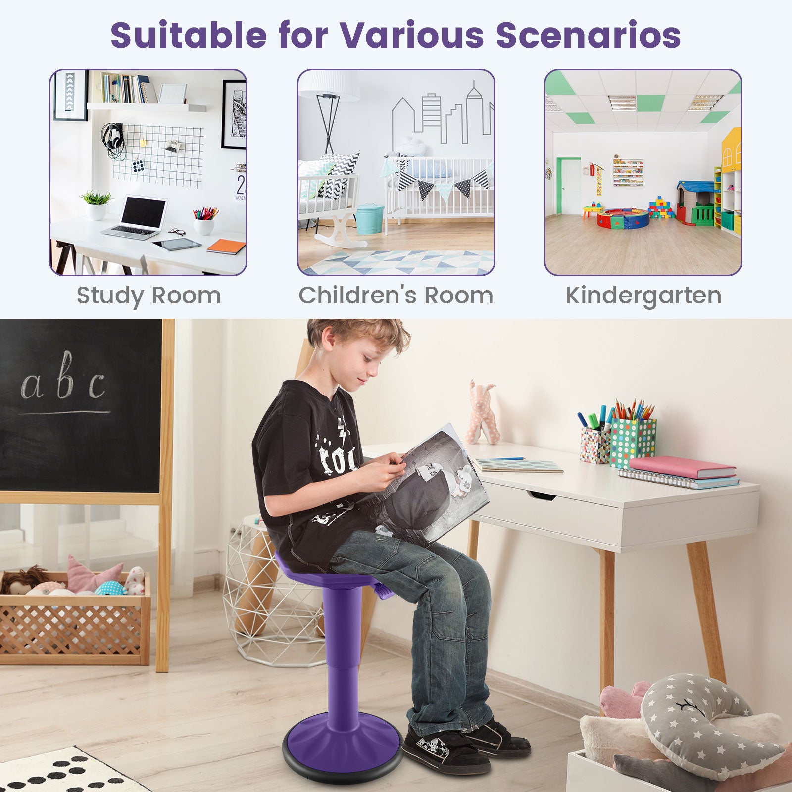 Adjustable-Height Wobble Chair Active Learning Stool for Office Stand Up Desk, Purple Kneeling Chairs at Gallery Canada