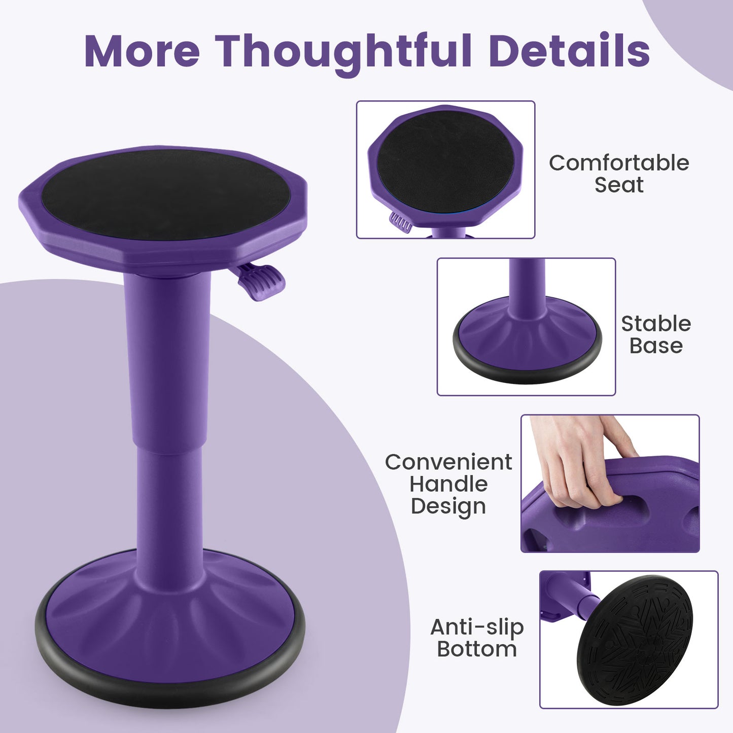 Adjustable-Height Wobble Chair Active Learning Stool for Office Stand Up Desk, Purple Kneeling Chairs at Gallery Canada