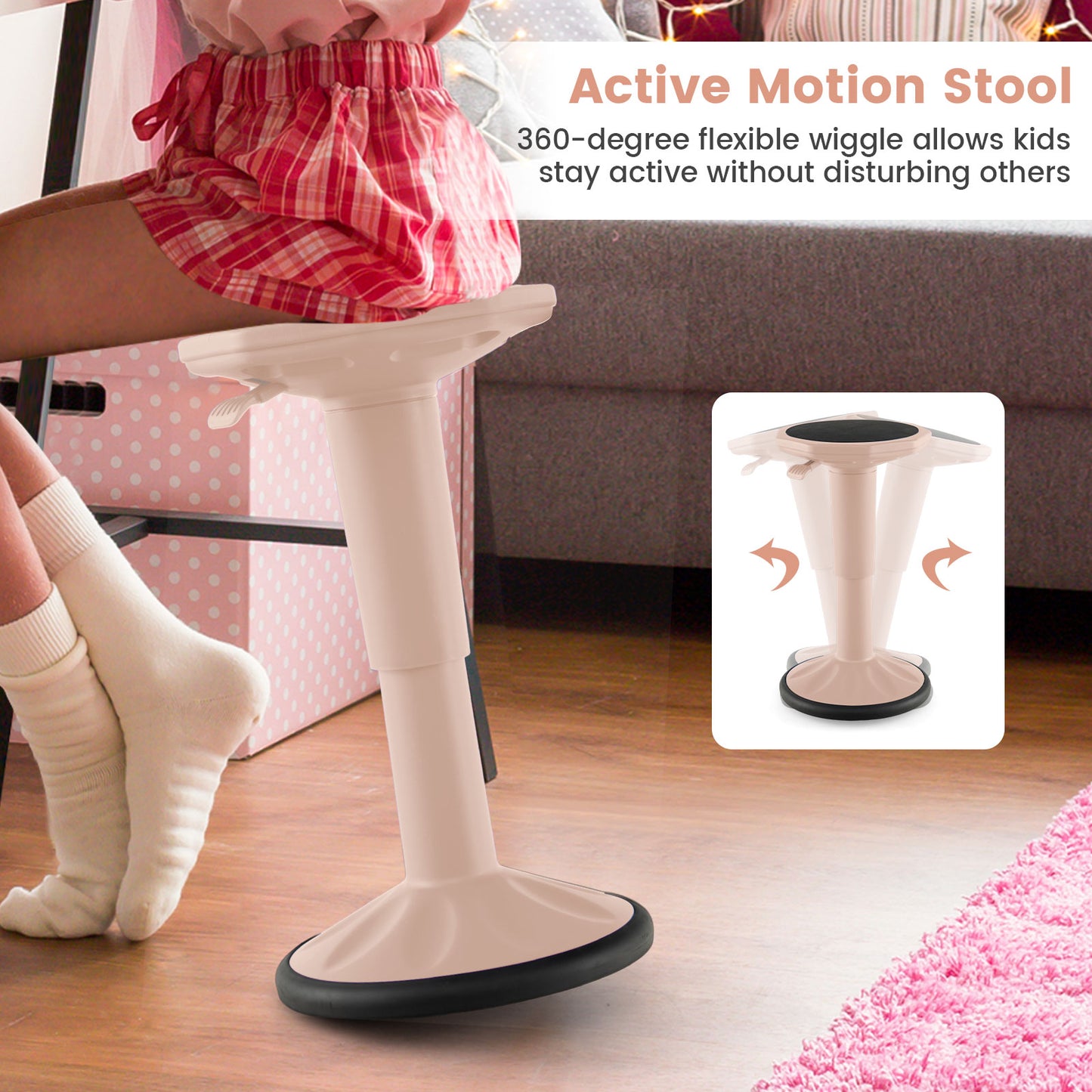 Adjustable-Height Wobble Chair Active Learning Stool for Office Stand Up Desk, Pink Kneeling Chairs at Gallery Canada