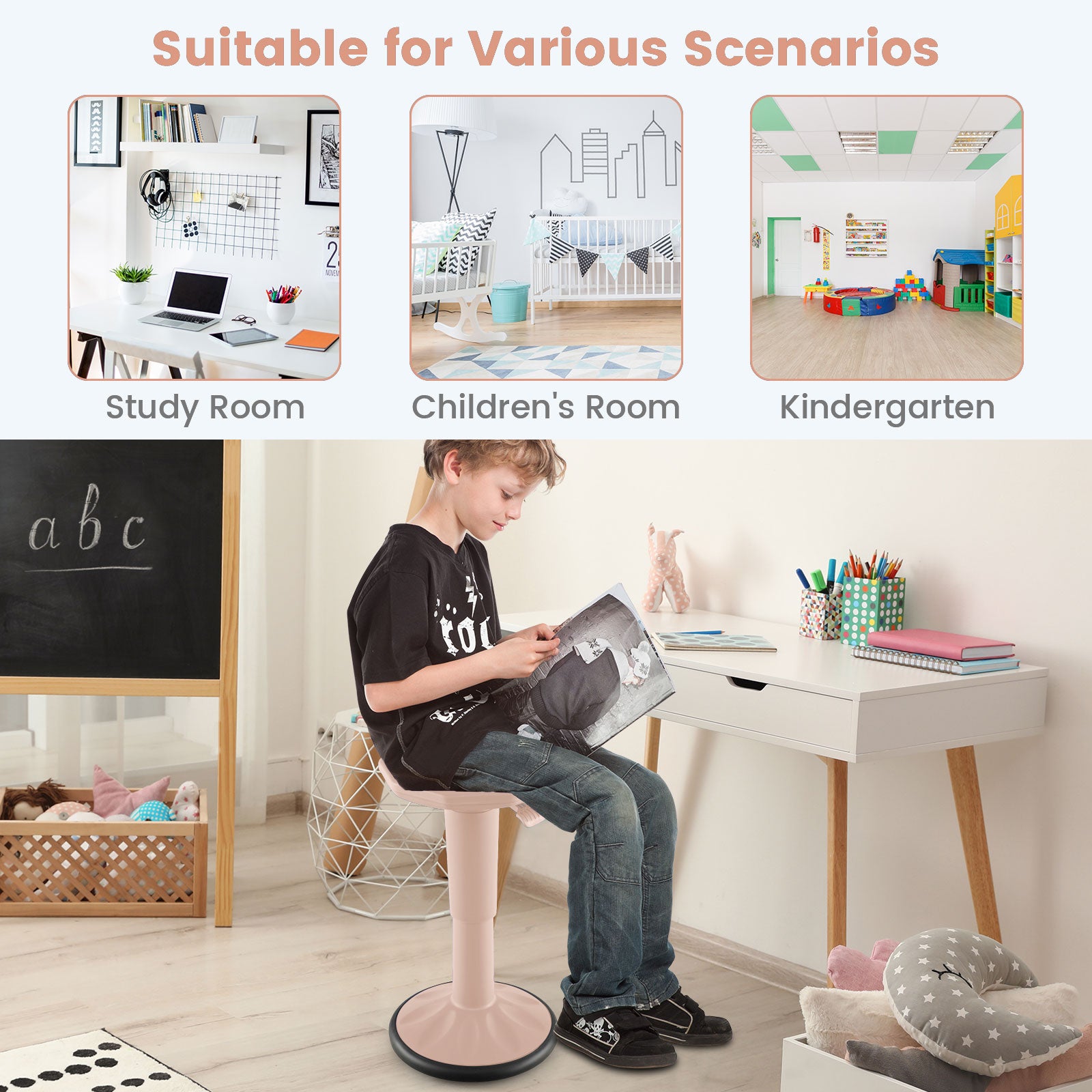 Adjustable-Height Wobble Chair Active Learning Stool for Office Stand Up Desk, Pink Kneeling Chairs at Gallery Canada