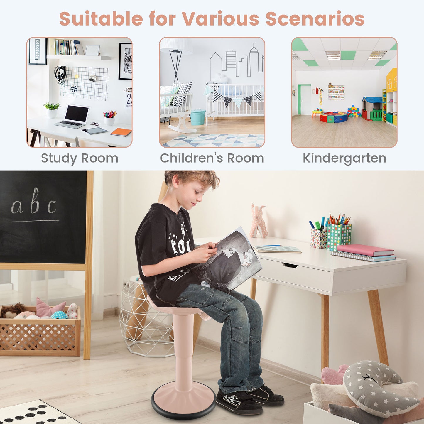 Adjustable-Height Wobble Chair Active Learning Stool for Office Stand Up Desk, Pink Kneeling Chairs at Gallery Canada