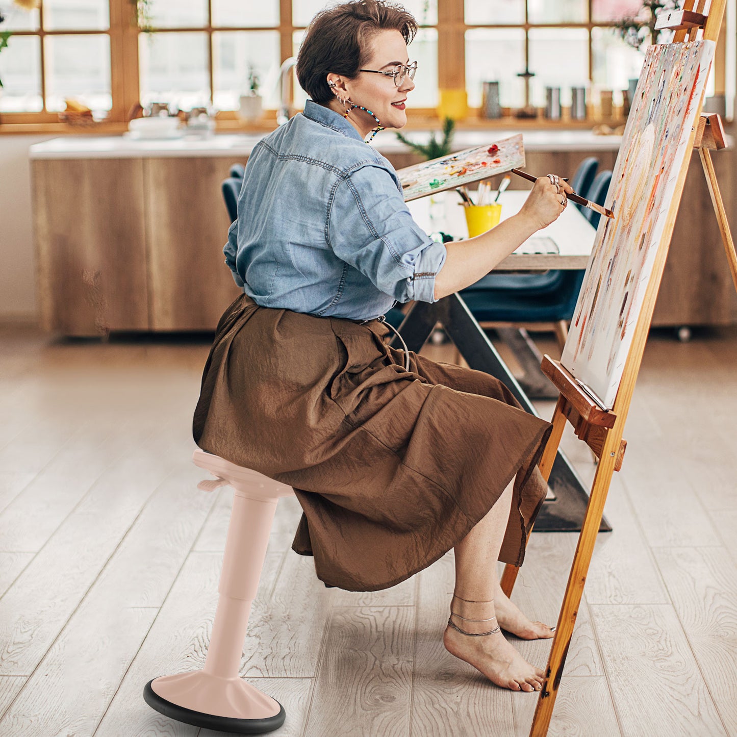 Adjustable-Height Wobble Chair Active Learning Stool for Office Stand Up Desk, Pink Kneeling Chairs at Gallery Canada