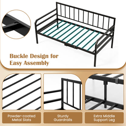 Adjustable Metal Twin Size Daybed With Charging Station, LED Light, Black