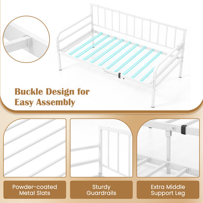 Adjustable Metal Twin Size Daybed With Charging Station, LED Light, White Trundle Bed Frame at Gallery Canada