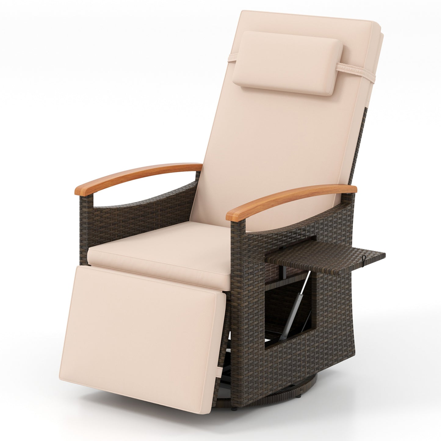 Adjustable Outdoor Recliner Chair, 150° Backrest, Footrest, Beige Patio Rocking Chairs & Gliders Beige at Gallery Canada