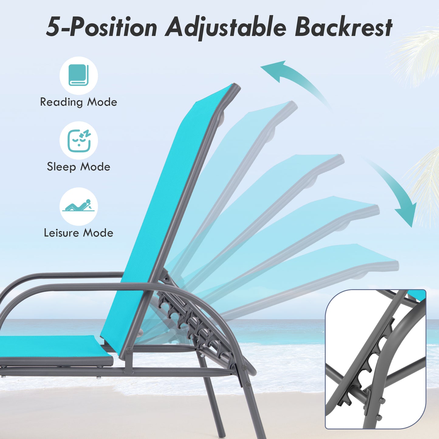 Adjustable Patio Chaise Folding Lounge Chair, Turquoise Outdoor Chaise Lounges at Gallery Canada