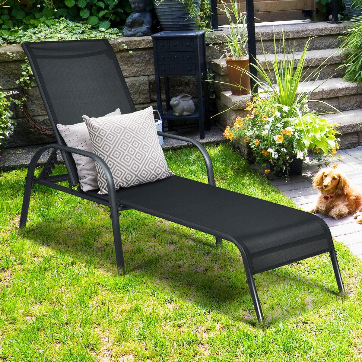 Adjustable Patio Chaise Lounge Chair, Black Outdoor Chaise Lounges at Gallery Canada